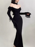 OOTDGIRL Sexy Black Long Dress YM1518