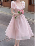 OOTDGIRL Pink backless dress for women summer puff sleeve long dress YM1503