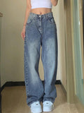 OOTDGIRL Spring Outfits Y2K Jeans Pocket Design Blue Wash Boyfriend Jeans