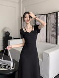 OOTDGIRL Black Short Sleeves Dress  YM1529