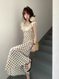 OOTDGIRL Women's summer square neck polka dot satin dress YM1538