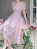 OOTDGIRL Pink backless dress for women summer puff sleeve long dress YM1503