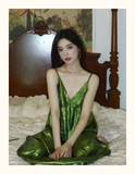 OOTDGIRL Green V-neck suspender dress YM1482