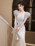 OOTDGIRL Blue Niche Birthday Wedding Dress Princess Evening Dress