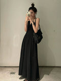 OOTDGIRL French style Black Sexy Gyaru Backless Dress 2024 New Summer Holiday Style Chic Unique Long Dress