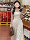 OOTDGIRL Early Spring Plus Size Ladies French Slim Looking White Suspender Dress