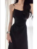 OOTDGIRL Black 2024 New Waist-Tight Temperament Camisole Dress