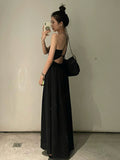 OOTDGIRL French style Black Sexy Gyaru Backless Dress 2024 New Summer Holiday Style Chic Unique Long Dress
