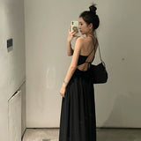 OOTDGIRL French style Black Sexy Gyaru Backless Dress 2024 New Summer Holiday Style Chic Unique Long Dress