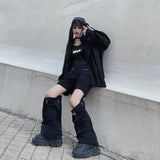 OOTDGIRL  Gothic Techwear Emo Black Cargo Pants Women Punk Oversize Hollow Out Wide Leg Pocket Trousers for Female Goth Hip Hop