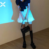 OOTDGIRL  Korean Style Mini Skirt Women High Waist A-line Patchwork Lace-up Ruffles Cute Pleated Skirt Kawaii Summer Fashion
