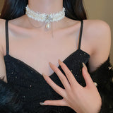 OOTDGIRL Luxury Rhinestone White Braid Choker Necklaces for Women Crystal Pearl Pendent Necklaces Fairy Weddings Y2K Jewelry Party Gifts