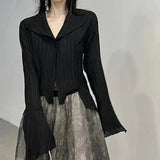 OOTDGIRL  Gothic Women Black Shirts Korean Dark Academic Female Designed Irregular Tops Spring Fashion Streetwear Y2K Blouse