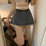OOTDGIRL  High Waist Women Denim Skirts Summer Korean Patchwork Casual Mini Skirts Streetwear Female Tassels A Line Jeans Skirts