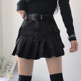 OOTDGIRL  Vintage Denim Skirt Women Streetwear High Waist A-line Pockets Gothic Black Jeans Pleated Skirt Autumn Winter Fashion