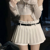 OOTDGIRL  Korean Style High Waist Pleated Skirt Women Fashion Belt All Match Mini Skirts Y2K Casual Female Sexy Culottes New