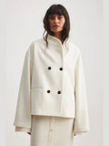 OOTDGIRL Elegant Woolen Trench Scarf Collar Coat Autumn Female Long Sleeve Pocket Single Breasted Coats Winter Lady Outwear Jacket 2024