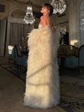 OOTDGIRL Fashion Solid Thicken Fur Coat For Women Elegant Long White Fluffy Warm Long Sleeves Coats 2024  Ladies Chic Streetwear