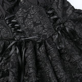 OOTDGIRL Goth Dark Mall Gothic Emo Jacquard A-line Dresses Elegant Grunge Ruched Bandage Partywear Punk Black Women Halloween Club Dress