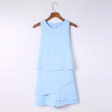 OOTDGIRL Sleeveless Crewneck Tops and Shorts for Women, Solid Color Jumpsuits, Layered Ruffles Rompers, Casual Fashion, Summer, New, 2024