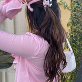 OOTDGIRL Fairycore Vintage Pink Crop Top Kawaii Sweet Girl Long Sleeve Tee Y2K Aesthetic Retro Ruffles V Neck Slim Fit T-Shirt Chic Women 0426