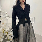OOTDGIRL  Gothic Women Black Shirts Korean Dark Academic Female Designed Irregular Tops Spring Fashion Streetwear Y2K Blouse