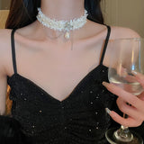 OOTDGIRL Luxury Rhinestone White Braid Choker Necklaces for Women Crystal Pearl Pendent Necklaces Fairy Weddings Y2K Jewelry Party Gifts
