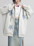 Y2k Star Print Hoodies Women Vintage Harajuku Hip Hop Zipper Sweatshirts Ladies Korean Fashion Casual Long Sleeve Oversized Coat