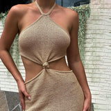 OOTDGIRL Sexy Summer Vacation Outfits Knitted Halter Maxi Dresses for Women 2024 Elegant Dress Sets Holiday Beach Sundresses JY21056PF