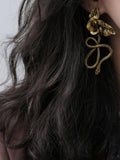 OOTDGIRL 2024 New Retro Stylish Rose Snake Shape Long Earrings Accessories