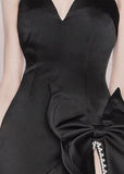 OOTDGIRL Slim Fit Black V Neck Zircon Spandex Spaghetti Strap Dress Sleeveless