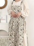 OOTDGIRL 2024 new Midi dresses Floral Print Split Hem Dress, Casual Sleeveless Square Neck Dress , Women's Clothing