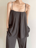 OOTDGIRL 2024 New Square Neck Pleated Loose Camisole & Wide Trousers Suit Sets