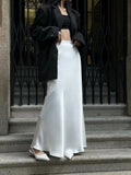 OOTDGIRL 2024 New Chic Simple Black T-shirt & Silk Skirt 2-pieces Suit