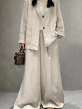 OOTDGIRL 2024 New Suture Linen Casual Jacket 2-Pieces Bottoms Suit