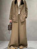 OOTDGIRL 2024 New Suture Linen Casual Jacket 2-Pieces Bottoms Suit