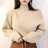 OOTDGIRL 2024 New Spring Autumn Women's  SweaterStrapless Halterneck Sweater Irregular Top