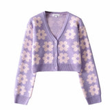OOTDGIRL 2024 New Spring Autumn Women's  SweaterPointelle Knit Floral Crop Cardigan