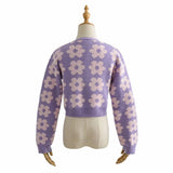 OOTDGIRL 2024 New Spring Autumn Women's  SweaterPointelle Knit Floral Crop Cardigan