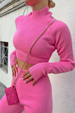 OOTDGIRL 2024 New Elegant Woman Pink Half-Fisherman Knit Crop Sweater Pants Knit Top-Bottom Set