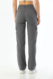 OOTDGIRL 2024 New Elegant Woman Gray Cargo Pocketed Stretch High-Waisted Wide Leg Pants