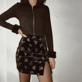 Ootdgirl  Fashion Women Knit Sweater Cardigan  Fitted Faux Fur Turn Down Collar Zip Up Long Sleeve Crop Top Jacket