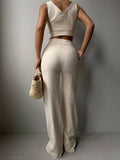 OOTDGIRL 2024 New Elegant Woman Pants Suit Wedding Crop Bustier High Waist Linen Suit Stone