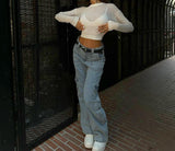 OOTDGIRL 2024 New Elegant Woman Cargo Pocket Low-Rise Jeans in Blue - Noxlook