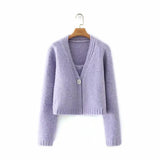 OOTDGIRL 2024 New Spring Autumn Women's  SweaterKnitted Purple Sling V-neck Cardigan