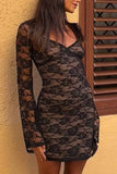 OOTDGIRL Lace Cutout Long Sleeve Mini Dress