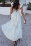 OOTDGIRL 2024 new Midi dresses Vintage Elegant Print Frenulum Square Collar Princess Dresses