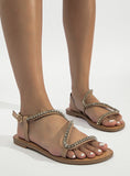 OOTDGIRL Summer beach by the seaside sandals Fashion Retro Diamond Flat-bottomed Roman Sandals