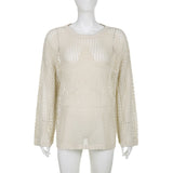 OOTDGIRL 2024 New Spring Autumn Women's  SweaterHollow Out Star Crochet Knit Top