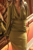 OOTDGIRL 2024 new Midi dresses Elegant Solid Fold V Neck One Step Skirt Dresses